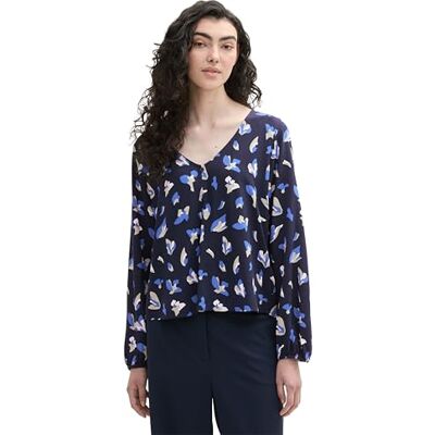 TOM TAILOR Denim damblus, 35918 – Abstrakt marinblå blommigt tryck, M TOM TAILOR Denim damblus, 35918 – Abstrakt marinblå blommigt tryck, M