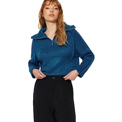 Trendyol FeMan normal passform basic stående krage stickad tröja, indigo, M, Indigo, M Trendyol FeMan normal passform basic stående krage stickad tröja, indigo, M, Indigo, M