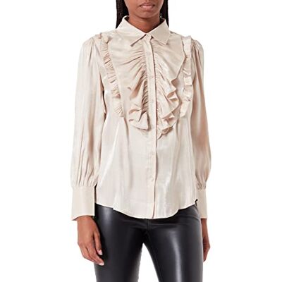 Pretty Darling Dam champagne-satin volang framsida skjorta, knapp, 10, Champagne, 36 SE Pretty Darling Dam champagne-satin volang framsida skjorta, knapp, 10, Champagne, 36 SE