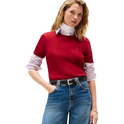 Tommy Hilfiger dam kortärmad rund hals smal Cody t-shirt, Röd (Regatta röd), M Tommy Hilfiger dam kortärmad rund hals smal Cody t-shirt, Röd (Regatta röd), M