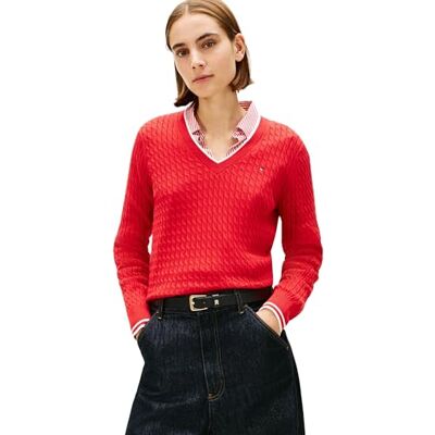 Tommy Hilfiger Dam CO kabel FINE GG V-NK LS SWT WW0WW44987 pullover tröja, röd (primär röd (Calico tipping), M, Röd (Primär Röd/Kalico tippning), M Tommy Hilfiger Dam CO kabel FINE GG V-NK LS SWT WW0WW44987 pullover tröja, röd (primär röd (Calico tipping), M, Röd (Primär Röd/Kalico tippning), M
