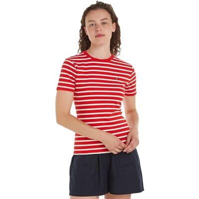 Tommy Hilfiger kvinnor ny smal Cody C-Nk Ss S/S stickade toppar, röd, XS, Bretagnisk hård röd/cru, XS Tommy Hilfiger kvinnor ny smal Cody C-Nk Ss S/S stickade toppar, röd, XS, Bretagnisk hård röd/cru, XS