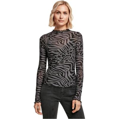 Urban Classics Damer AOP Mesh Turtleneck långärmad t-shirt, Asphalt/svart, 5XL Urban Classics Damer AOP Mesh Turtleneck långärmad t-shirt, Asphalt/svart, 5XL