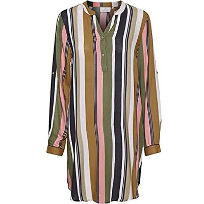 KAFFE damtröja tunic med Roll Up Sleeves överdimensionerade lång blus casual klänning, godisbyxa/thrush braid tryck, 38 KAFFE damtröja tunic med Roll Up Sleeves överdimensionerade lång blus casual klänning, godisbyxa/thrush braid tryck, 38