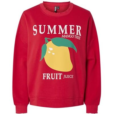 PIECES Pcmaliah Ls Print Sweat Bc, Äkta röd, M PIECES Pcmaliah Ls Print Sweat Bc, Äkta röd, M