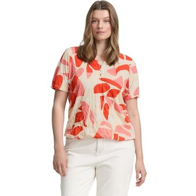 TOM TAILOR Plussize dam-t-shirt, 37799 – röda prickar och former design, 46 plus size TOM TAILOR Plussize dam-t-shirt, 37799 – röda prickar och former design, 46 plus size
