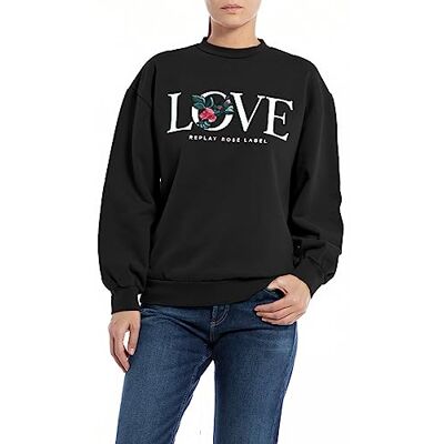 Replay Oversize sweatshirt för kvinnor, 098 svart, XXS Replay Oversize sweatshirt för kvinnor, 098 svart, XXS