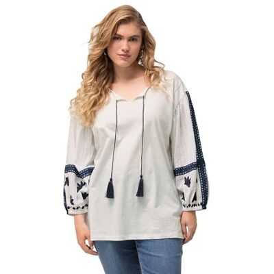 Ulla Popken damer stora storlekar överdimensionerade blus i plusstorlek, broderi, tunika urringning, långärmad, Snövit, 42-44 Ulla Popken damer stora storlekar överdimensionerade blus i plusstorlek, broderi, tunika urringning, långärmad, Snövit, 42-44