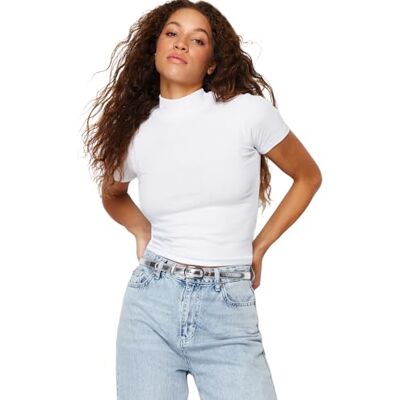 Trendyol Kvinnors vit brant krage Pasping Crop stickad blus blus, vit, medium Trendyol Kvinnors vit brant krage Pasping Crop stickad blus blus, vit, medium