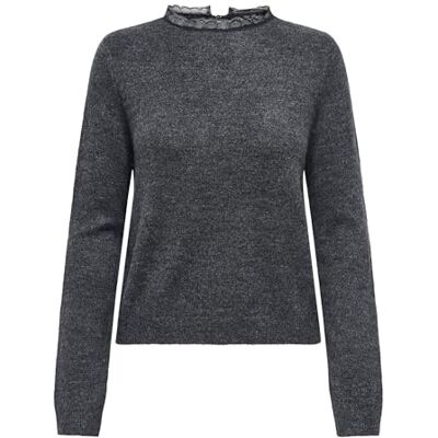 ONLY Onltammy Ls Lace Mix O-Neck Bf KNT, Mörkgrå melange, S ONLY Onltammy Ls Lace Mix O-Neck Bf KNT, Mörkgrå melange, S