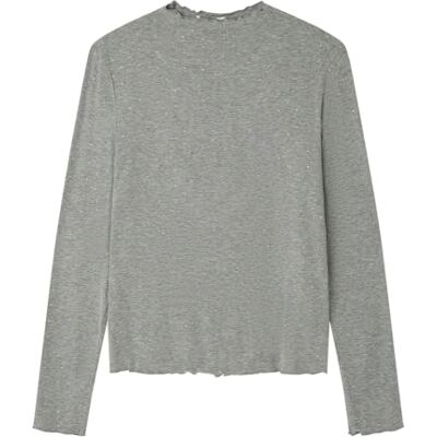 Springfield LS Strass Top med Turtle Neckline T-shirt, grå, XL för kvinnor Springfield LS Strass Top med Turtle Neckline T-shirt, grå, XL för kvinnor