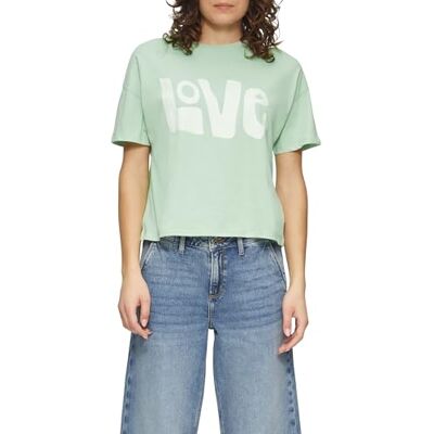 QS Print-t-shirt med överlappande axel, Mint, XS QS Print-t-shirt med överlappande axel, Mint, XS