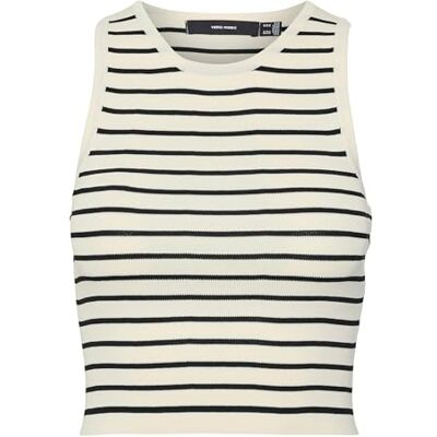 VERO MODA dam Vmginny Sl O-Neck Crop Top Noos stickad topp, Eggnog/ränder: svart, S VERO MODA dam Vmginny Sl O-Neck Crop Top Noos stickad topp, Eggnog/ränder: svart, S