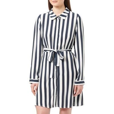 Vila dam Vilisa L/S kort skjorta dress/Ka blusklänning, Cloud Dancer/Stripes: navy blazer, 42 Vila dam Vilisa L/S kort skjorta dress/Ka blusklänning, Cloud Dancer/Stripes: navy blazer, 42