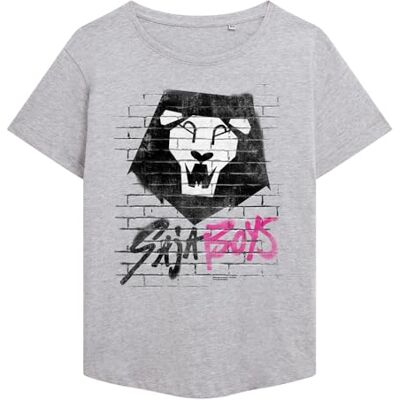 KPop Demon Hunters kvinnors K-pop Demon Hunters-Saja pojkar graffiti vägg dammode t-shirt, ljung grå, Gråmelange, XXL KPop Demon Hunters kvinnors K-pop Demon Hunters-Saja pojkar graffiti vägg dammode t-shirt, ljung grå, Gråmelange, XXL