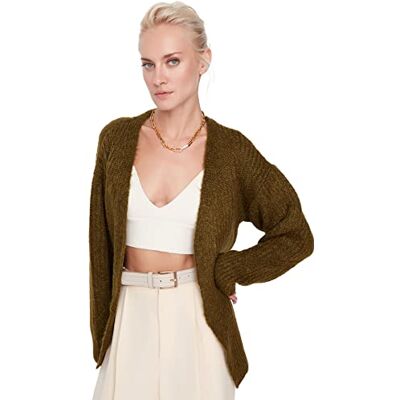 Trendyol Dam dam myskläder normal standard krage stickad cardigan vardaglig, Khaki, M Trendyol Dam dam myskläder normal standard krage stickad cardigan vardaglig, Khaki, M