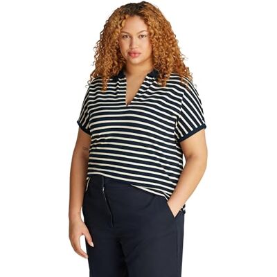 Tommy Hilfiger kvinnors CRV LYOCELL OPEN-NK POLO SS WW0WW46074, blå, 48, Blå (mörk natt marinblå/Calico Stp), 48 Tommy Hilfiger kvinnors CRV LYOCELL OPEN-NK POLO SS WW0WW46074, blå, 48, Blå (mörk natt marinblå/Calico Stp), 48