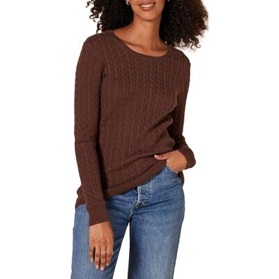 Amazon Essentials lättviktig långärmad kabeltröja med rund hals (finns i plusstorlek), mörk kastanjebrun ljung, X-Large Amazon Essentials lättviktig långärmad kabeltröja med rund hals (finns i plusstorlek), mörk kastanjebrun ljung, X-Large