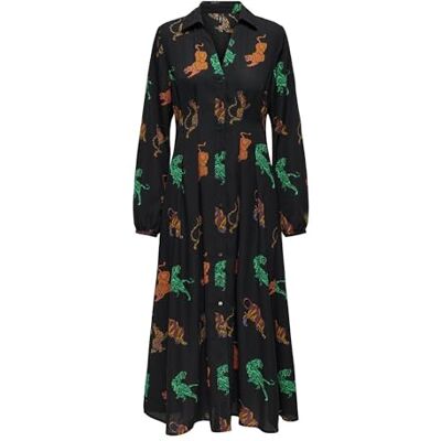 ONLY ONLALMA Life Poly Kiara Shirt Dress AOP, Black/Aop:586 Swirl Tiger, S ONLY ONLALMA Life Poly Kiara Shirt Dress AOP, Black/Aop:586 Swirl Tiger, S
