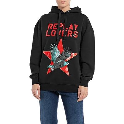 Replay Dam oversize huvtröja, 098 svart, M Replay Dam oversize huvtröja, 098 svart, M