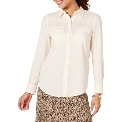 Amazon Essentials dam Georgette långärmad avslappnad passform fickor skjorta, elfenben, XX-Large Amazon Essentials dam Georgette långärmad avslappnad passform fickor skjorta, elfenben, XX-Large
