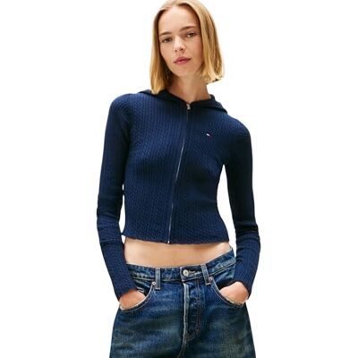 Tommy Jeans Dam TJW Essential dragkedja huva Cardi DW0DW21673, blå, XXS, Blå (mörk natt marinblå), XXS Tommy Jeans Dam TJW Essential dragkedja huva Cardi DW0DW21673, blå, XXS, Blå (mörk natt marinblå), XXS