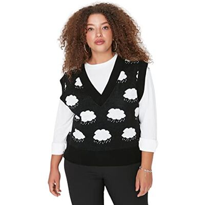 Trendyol Dam V-ringad Galaxy Oversize Plus Size Tröja, Svart, 2XL, Svart, XXL Trendyol Dam V-ringad Galaxy Oversize Plus Size Tröja, Svart, 2XL, Svart, XXL