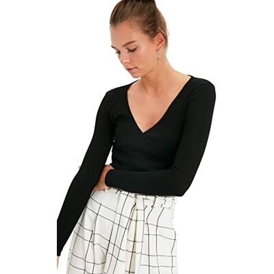 Trendyol Kvinnors svart borstad stickad blus, M Trendyol Kvinnors svart borstad stickad blus, M