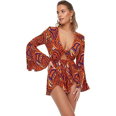 Trendyol kvinnor abstrakt vävd jumpsuit, Orange, 66 Trendyol kvinnor abstrakt vävd jumpsuit, Orange, 66