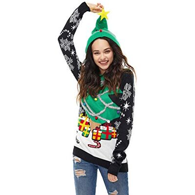 U LOOK UGLY TODAY Ful jultröja, rolig stickad julhuvtröja för kvinnor med älvren och julgran, festlig unisex julpullover jumper sweatshirt för fest, A Season's Star is Born, L U LOOK UGLY TODAY Ful jultröja, rolig stickad julhuvtröja för kvinnor med älvren och julgran, festlig unisex julpullover jumper sweatshirt för fest, A Season's Star is Born, L