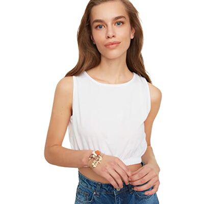 Trendyol Dam Slim Fit Basic Rund hals stickad undertröja, Vit, S Trendyol Dam Slim Fit Basic Rund hals stickad undertröja, Vit, S