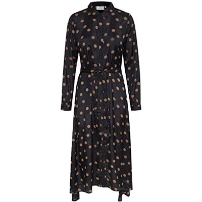 KAFFE dam slips midja klänning Silky Midi långärmad avslappnad, svart med mustang Dot, 34 KAFFE dam slips midja klänning Silky Midi långärmad avslappnad, svart med mustang Dot, 34