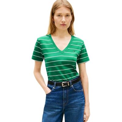 Tommy Hilfiger kvinnors Slim Cody V-Nk Ss Ww0Ww40584, grön, XS Tommy Hilfiger kvinnors Slim Cody V-Nk Ss Ww0Ww40584, grön, XS