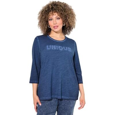 Ulla Popken dam stora storlekar överdimensionerade plus size skjorta, statementbroderi, klassisk, rund hals, 3/4-ärm, bläck blå, 50-52 Ulla Popken dam stora storlekar överdimensionerade plus size skjorta, statementbroderi, klassisk, rund hals, 3/4-ärm, bläck blå, 50-52