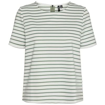 VERO MODA VMABBY SS Zip TOP JRS NOOS, Snövit/ränder: grön, XL VERO MODA VMABBY SS Zip TOP JRS NOOS, Snövit/ränder: grön, XL
