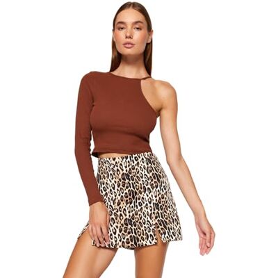 Trendyol Dam normal asymmetrisk asymmetrisk krage vävd blus, Brun, L Trendyol Dam normal asymmetrisk asymmetrisk krage vävd blus, Brun, L