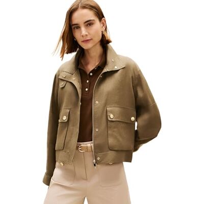 Tommy Hilfiger dam linne bruksjacka WW0WW48616, grön, XS Tommy Hilfiger dam linne bruksjacka WW0WW48616, grön, XS