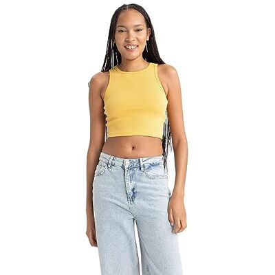 DeFacto Damcrop toppar, linne, sporttoppar, damer, trendiga damtoppar för sportiga stilar, mångsidigt kombinerbar, damtopp, GUL, XXL DeFacto Damcrop toppar, linne, sporttoppar, damer, trendiga damtoppar för sportiga stilar, mångsidigt kombinerbar, damtopp, GUL, XXL