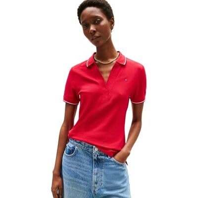 Tommy Hilfiger S/S polo dam, Röd (medium röd), XS Tommy Hilfiger S/S polo dam, Röd (medium röd), XS