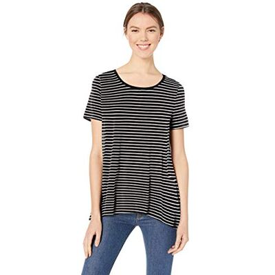 Amazon Essentials dam avslappnad passform kortärmad scoopneck swing t-shirt (finns i plusstorlek), svart rand, liten Amazon Essentials dam avslappnad passform kortärmad scoopneck swing t-shirt (finns i plusstorlek), svart rand, liten