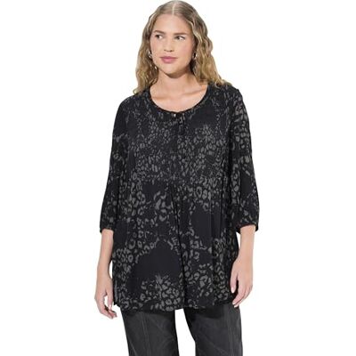 Ulla Popken damer stora storlekar plus storlek rökblus, blommigt tryck, rund hals, 3/4-ärm, svart, 42-44 Ulla Popken damer stora storlekar plus storlek rökblus, blommigt tryck, rund hals, 3/4-ärm, svart, 42-44