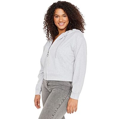 Trendyol damer raka långa ärmar överdimensionerad plus size sweatshirt, Grå Marl, 4XL stor Trendyol damer raka långa ärmar överdimensionerad plus size sweatshirt, Grå Marl, 4XL stor
