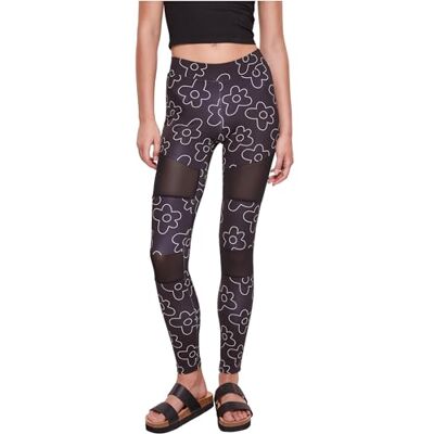 Urban Classics Ladies Tech Mesh AOP leggings byxor dam, Svartblomma, 4XL Urban Classics Ladies Tech Mesh AOP leggings byxor dam, Svartblomma, 4XL