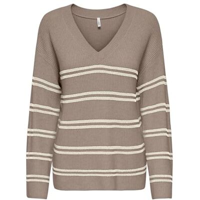 ONLY Onlibi Ls Stripe V-hals Cc KNT, mocha meringue, XL ONLY Onlibi Ls Stripe V-hals Cc KNT, mocha meringue, XL