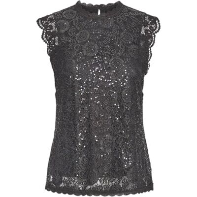 PIECES Damer Pcolline Sl Lace Sequins Top Noos blusskjorta, magnet, S PIECES Damer Pcolline Sl Lace Sequins Top Noos blusskjorta, magnet, S