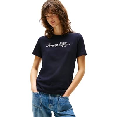 Tommy Hilfiger dam NOS SCRIPT REGULAR C-NK SS WW0WW4345902G006, BLÅ (Nos Desert Sky), XL, Blå (Nos Desert Sky), XL Tommy Hilfiger dam NOS SCRIPT REGULAR C-NK SS WW0WW4345902G006, BLÅ (Nos Desert Sky), XL, Blå (Nos Desert Sky), XL