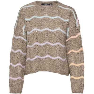 VERO MODA VMHATTY LS O-hals stitch tröja Boo, Månkjol/ränder: w Space Dye, L VERO MODA VMHATTY LS O-hals stitch tröja Boo, Månkjol/ränder: w Space Dye, L