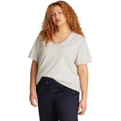 Tommy Hilfiger dam CRV MODERN CO LINEN V-NK SS WW0WW46076, vit, 52, Vit (Calico/Dark Night Navy Stp), 52 Tommy Hilfiger dam CRV MODERN CO LINEN V-NK SS WW0WW46076, vit, 52, Vit (Calico/Dark Night Navy Stp), 52