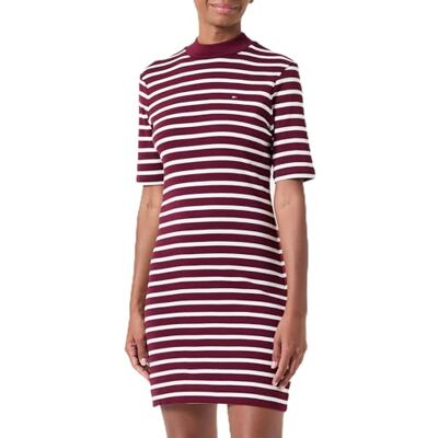 Tommy Hilfiger Dam Slim Cody Mock Neck T-skjorta klänning, Röd (Breton Stp Deep Rouge/Ecru), L Tommy Hilfiger Dam Slim Cody Mock Neck T-skjorta klänning, Röd (Breton Stp Deep Rouge/Ecru), L