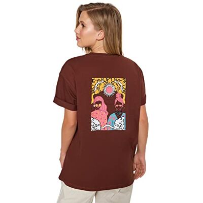 Trendyol Dam vanlig basic rundhalsad stickad T-shirt, Mörkbrunt, L Trendyol Dam vanlig basic rundhalsad stickad T-shirt, Mörkbrunt, L